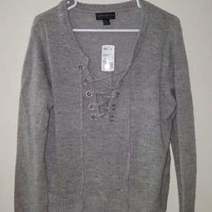 Forever 21 Gray Lace Up Plus Size (2X) Sweater